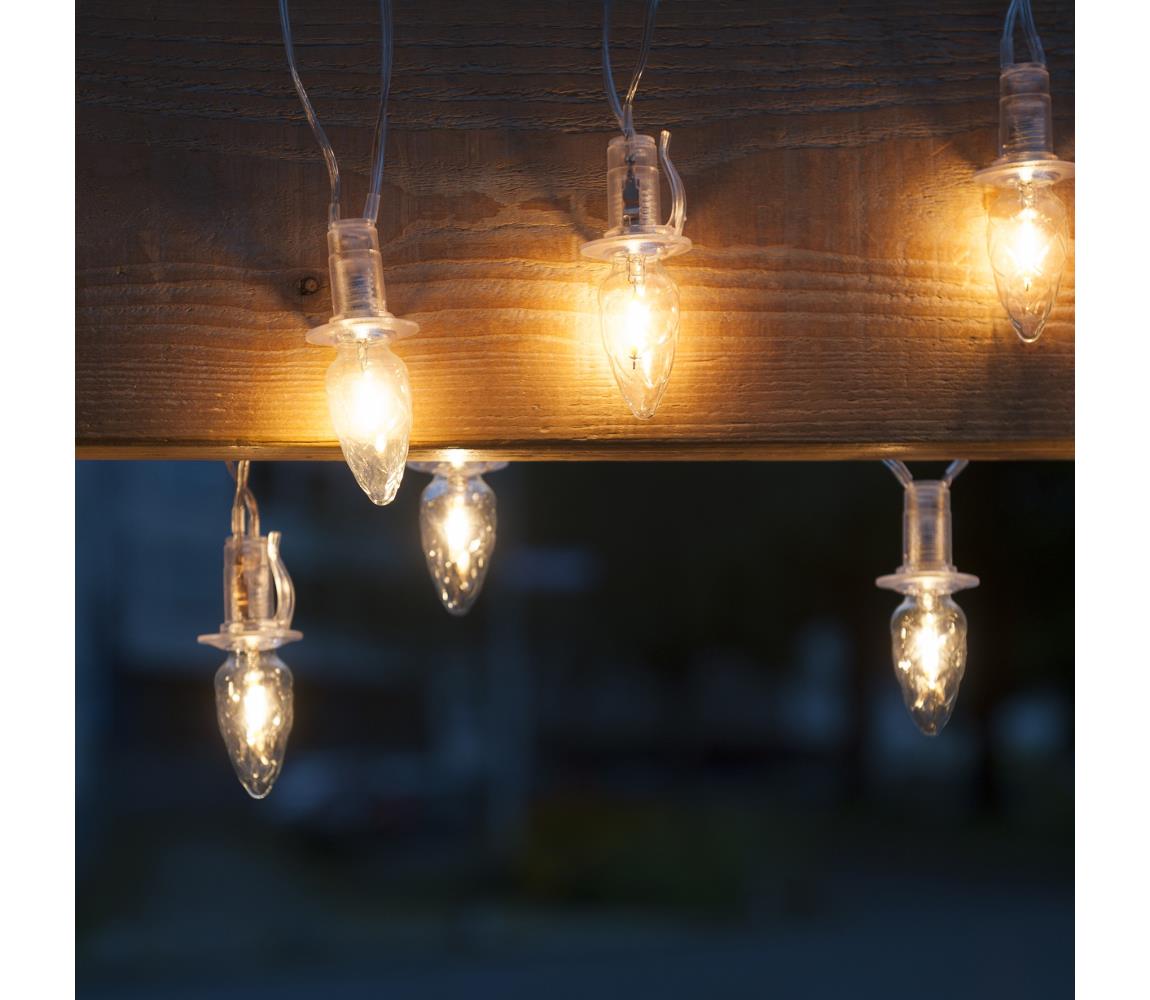 LED Zewnętrzny łańcuch świąteczny CONE FILAMENT 20xE10 19m przezroczysty/ciepła biel IP44