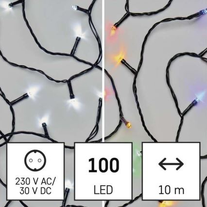 LED Zewnętrzny łańcuch 100xLED/8 modes 15m IP44 zimna biel/różne kolory