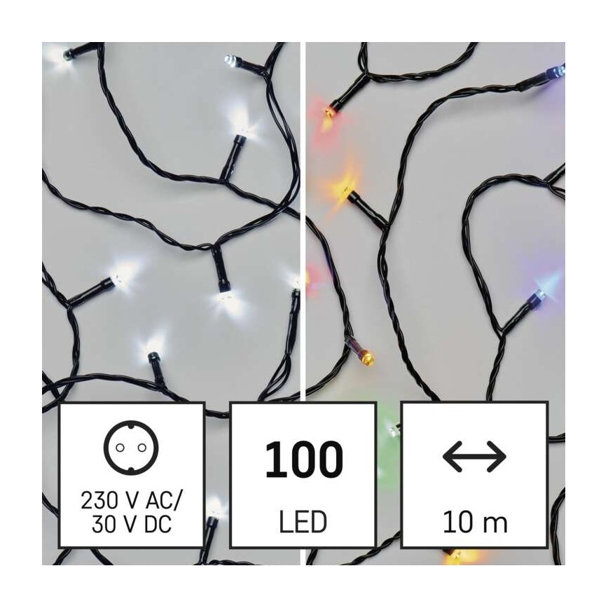 LED Zewnętrzny łańcuch 100xLED/8 modes 15m IP44 zimna biel/różne kolory