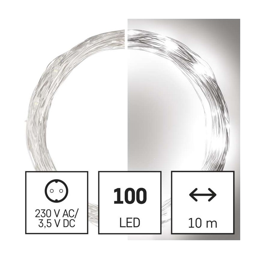 LED Zewnętrzny łańcuch bożonarodzeniowy 100xLED/15m IP44 zimna biel