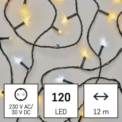 LED Zewnętrzny łańcuch bożonarodzeniowy 120xLED/2 funkcje 17m IP44 ciepła/zimna biel