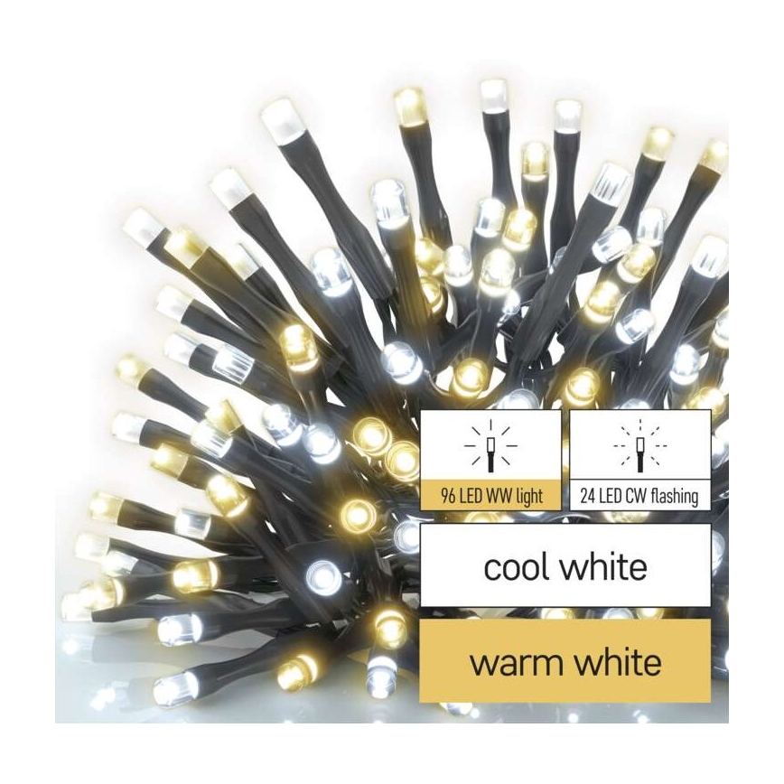 LED Zewnętrzny łańcuch bożonarodzeniowy 120xLED/2 funkcje 17m IP44 ciepła/zimna biel