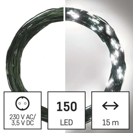 LED Zewnętrzny łańcuch bożonarodzeniowy 150xLED/20m IP44 zimna biel