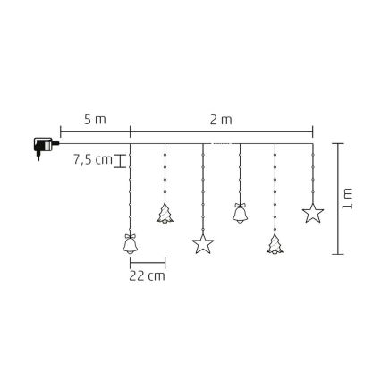 LED Zewnętrzny łańcuch bozonarodzeniowy 186xLED 7m IP44 zimna biel