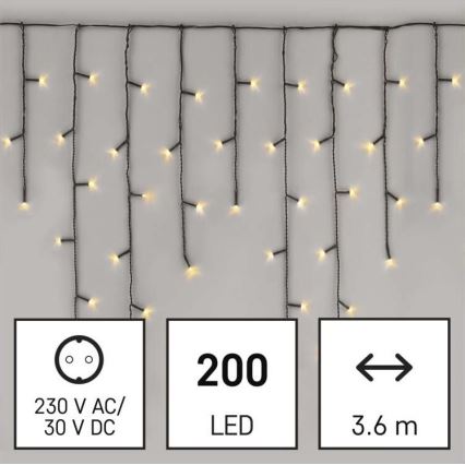 LED Zewnętrzny łańcuch bożonarodzeniowy 200xLED/8 modes 8,6m IP44 ciepła biel