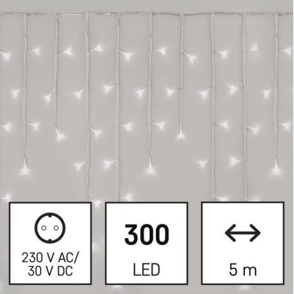 LED Zewnętrzny łańcuch bożonarodzeniowy 300xLED/8 trybów 10m IP44 zina biel + zdalne sterowanie