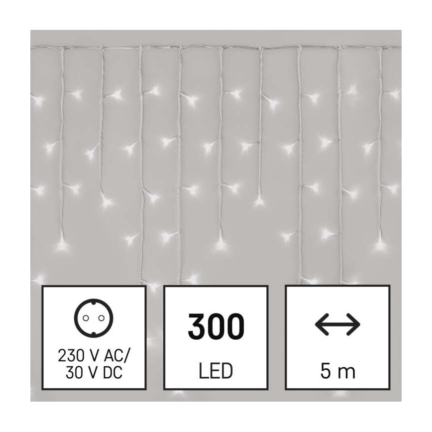 LED Zewnętrzny łańcuch bożonarodzeniowy 300xLED/8 trybów 10m IP44 zina biel + zdalne sterowanie