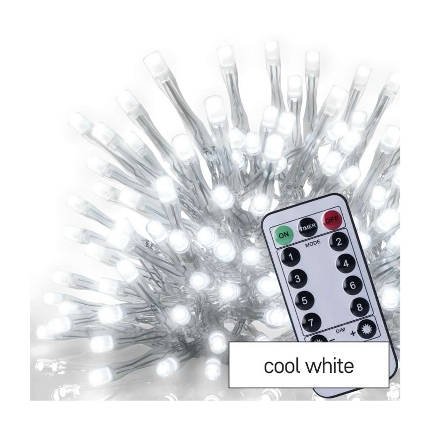 LED Zewnętrzny łańcuch bożonarodzeniowy 300xLED/8 trybów 10m IP44 zina biel + zdalne sterowanie