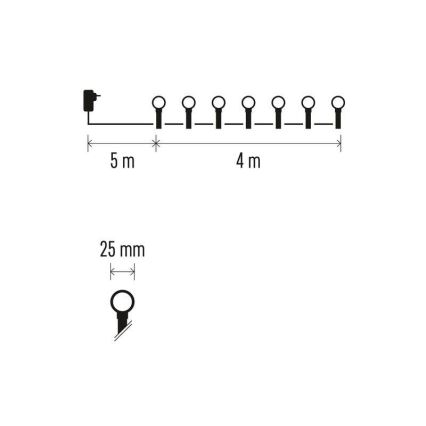 LED Zewnętrzny łańcuch bożonarodzeniowy 40xLED/9m IP44 ciepła biel