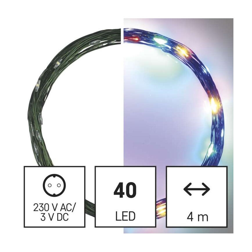 LED Zewnętrzny łańcuch bożonarodzeniowy 40xLED/9m IP44 różne kolory