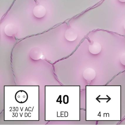 LED Zewnętrzny łańcuch bożonarodzeniowy 40xLED/9m IP44 różowy