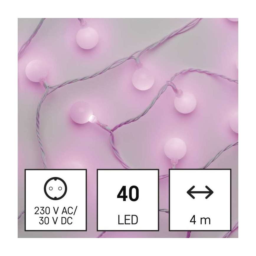 LED Zewnętrzny łańcuch bożonarodzeniowy 40xLED/9m IP44 różowy
