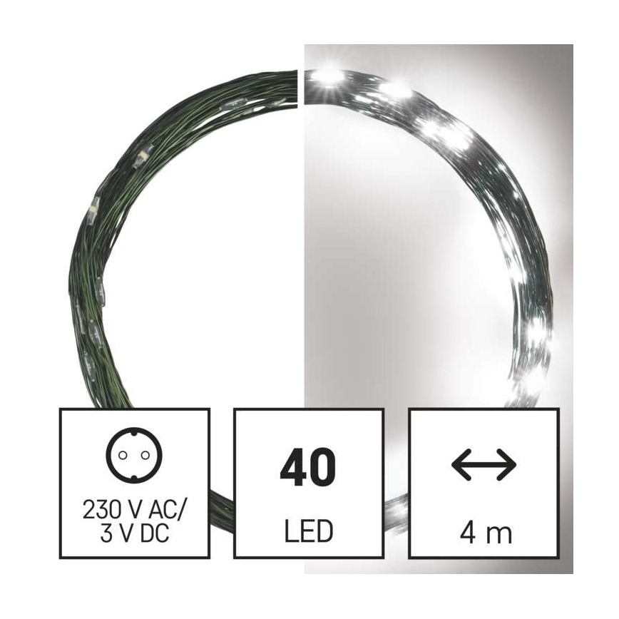 LED Zewnętrzny łańcuch bożonarodzeniowy 40xLED/9m IP44 zimna biel