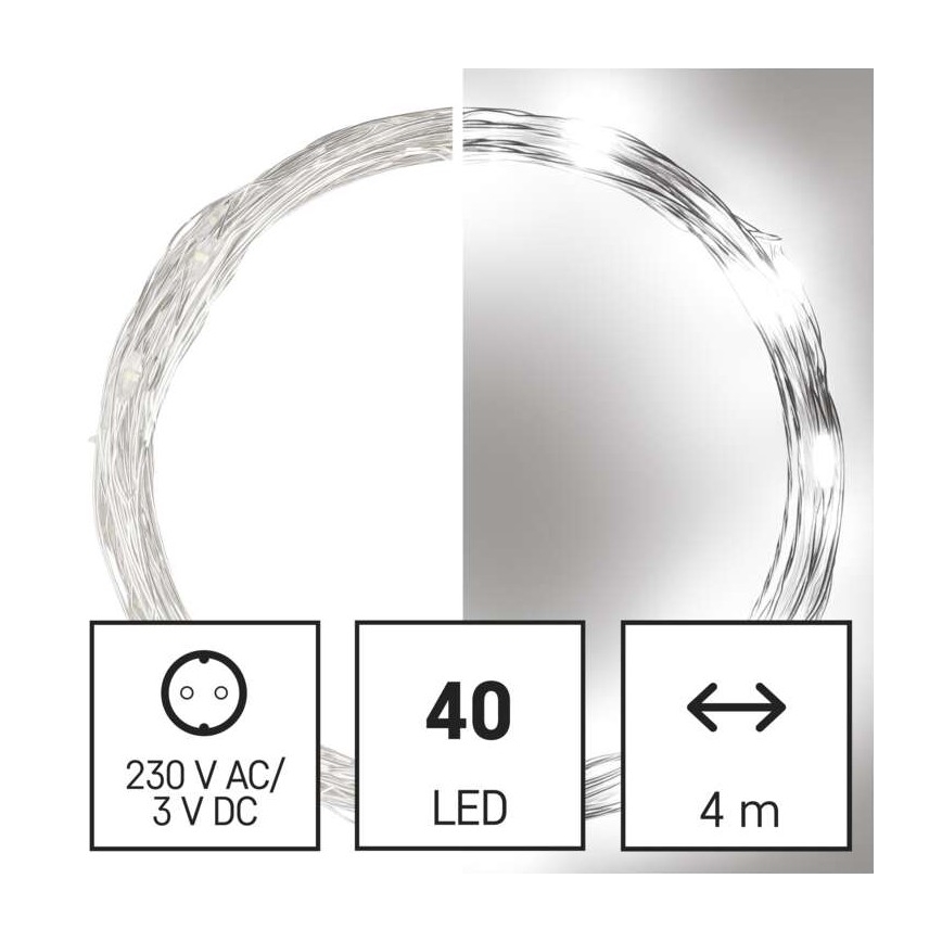 LED Zewnętrzny łańcuch bożonarodzeniowy 40xLED/9m IP44 zimna biel