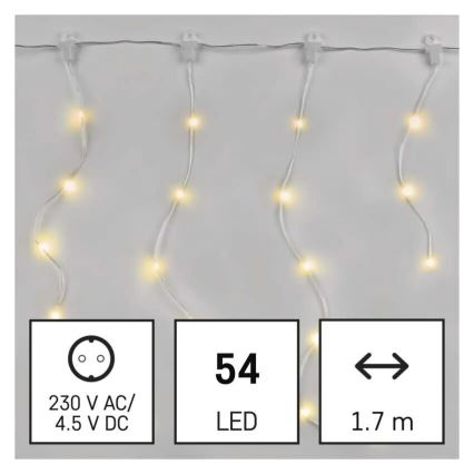 LED Zewnętrzny łańcuch bożonarodzeniowy 54xLED/8 funkcji 6,7x0,7m IP44 ciepła biel