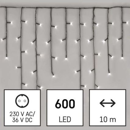 LED Zewnętrzny łańcuch bozonarodzeniowy 600xLED/8 trybów15m IP44  zimna biel