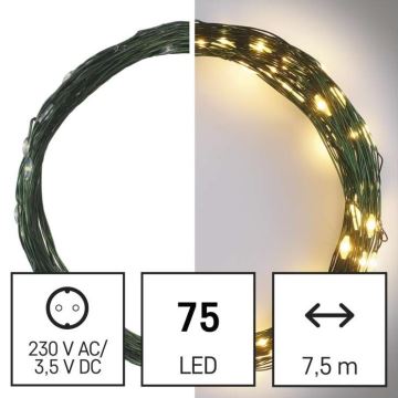 LED Zewnętrzny łańcuch bożonarodzeniowy 75xLED/12,5m IP44 ciepła biel