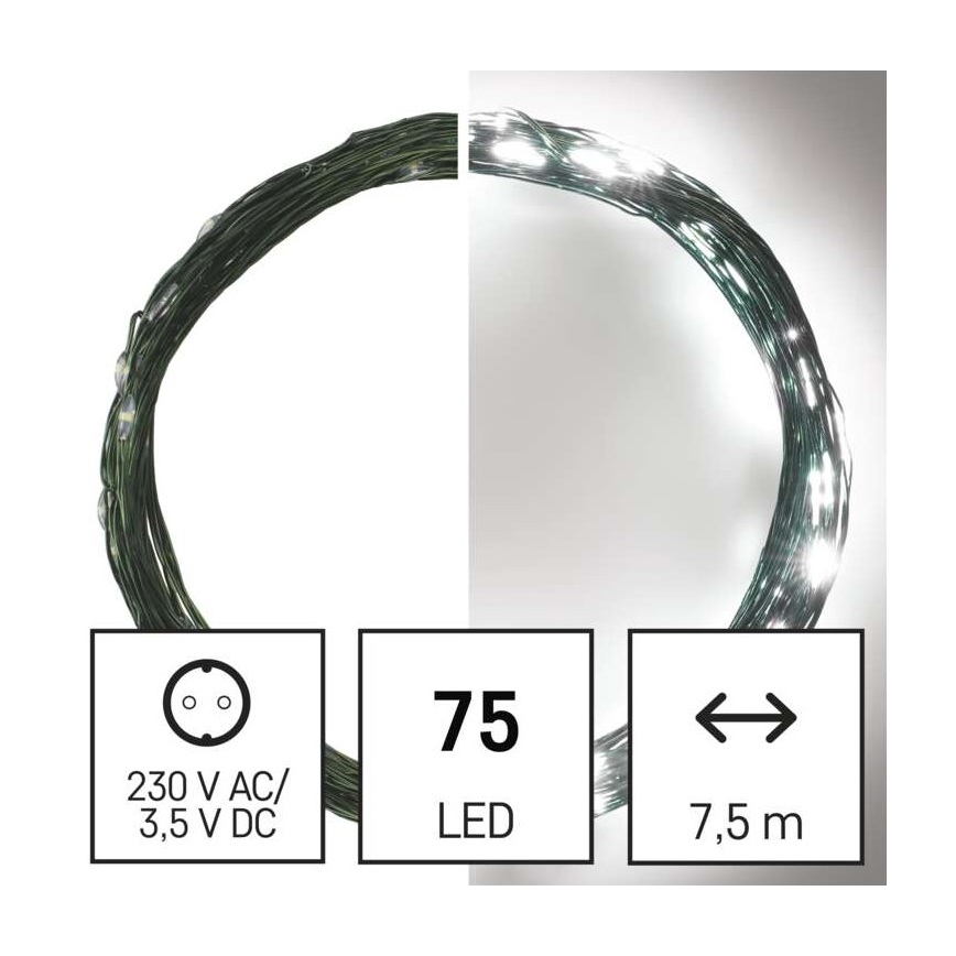 LED Zewnętrzny łańcuch bożonarodzeniowy 75xLED/12,5m IP44 zimna biel