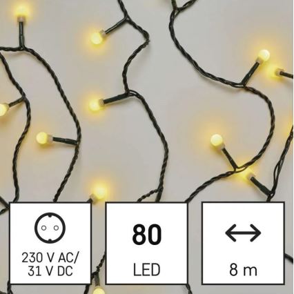 LED Zewnętrzny łańcuch bożonarodzeniowy 80xLED/13m IP44 ciepła biel