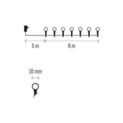 LED Zewnętrzny łańcuch bożonarodzeniowy 80xLED/13m IP44 ciepła biel