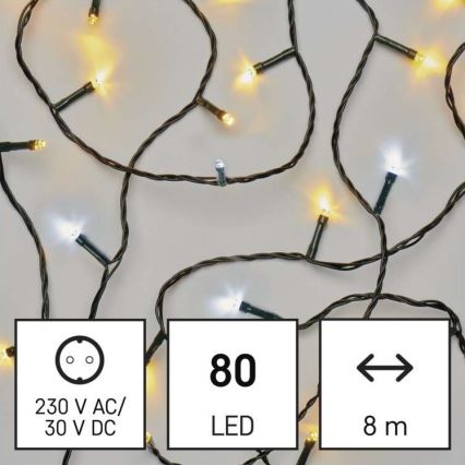 LED Zewnętrzny łańcuch bożonarodzeniowy 80xLED/13m IP44 ciepła/zimna biel
