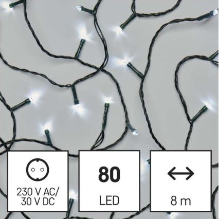 LED Zewnętrzny łańcuch bozonarodzeniowy 80xLED/13m IP44 zimna biel