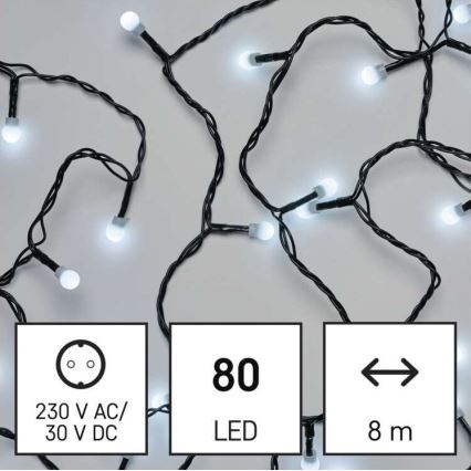 LED Zewnętrzny łańcuch bożonarodzeniowy 80xLED/13m IP44 zimna biel
