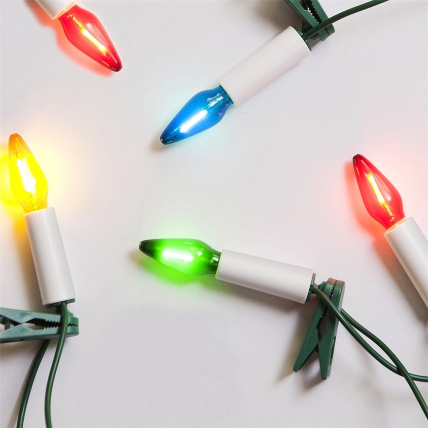 Zewnętrzny łańcuch świąteczny LED FELICIA FILAMENT 20xE10 19m kolorowe/ciepłe białe światło IP44, Wyprodukowano w Czechach
