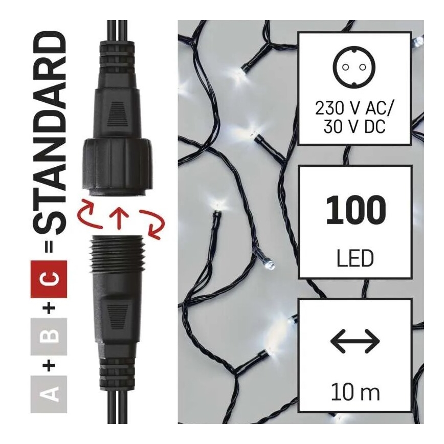 LED Zewnętrzny łańcuch świąteczny 100xLED/10m IP44 zimne białe światło