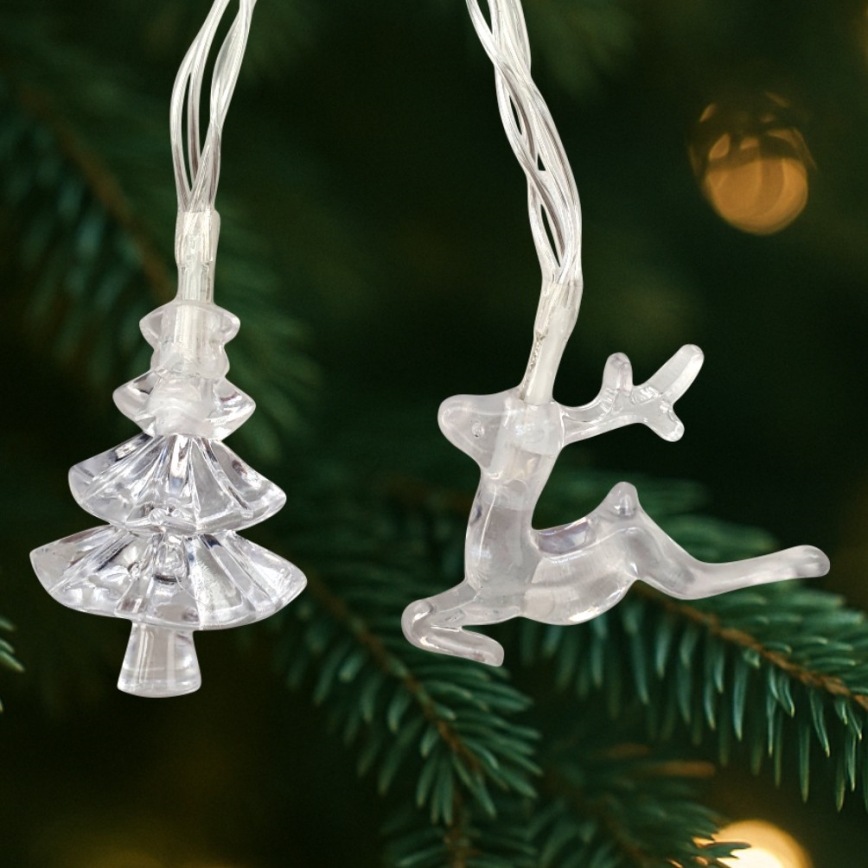 LED Zewnętrzny łańcuch świąteczny 20xLED/2xAA 2,2 m IP44 wielokolorowy, choinki i renifery