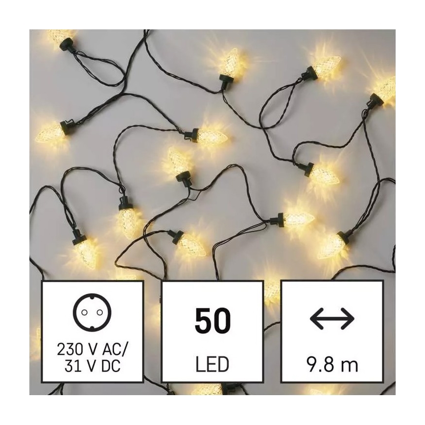 LED Zewnętrzny łańcuch świąteczny 50xLED/8 funkcji14,8 m IP44 ciepła biel