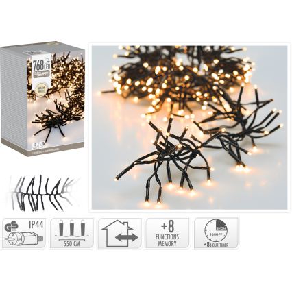 LED Zewnętrzny łańcuch świąteczny 768xLED/230V/8 funkcji 8,5 m IP44 ciepła biała