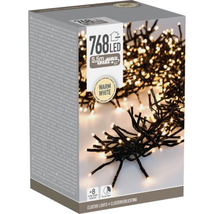 LED Zewnętrzny łańcuch świąteczny 768xLED/230V/8 funkcji 8,5 m IP44 ciepła biała