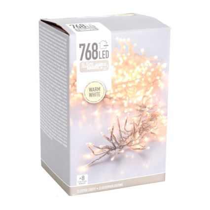 LED Zewnętrzny łańcuch świąteczny 768xLED/230V/8 funkcji 8,5 m IP44 ciepła biała