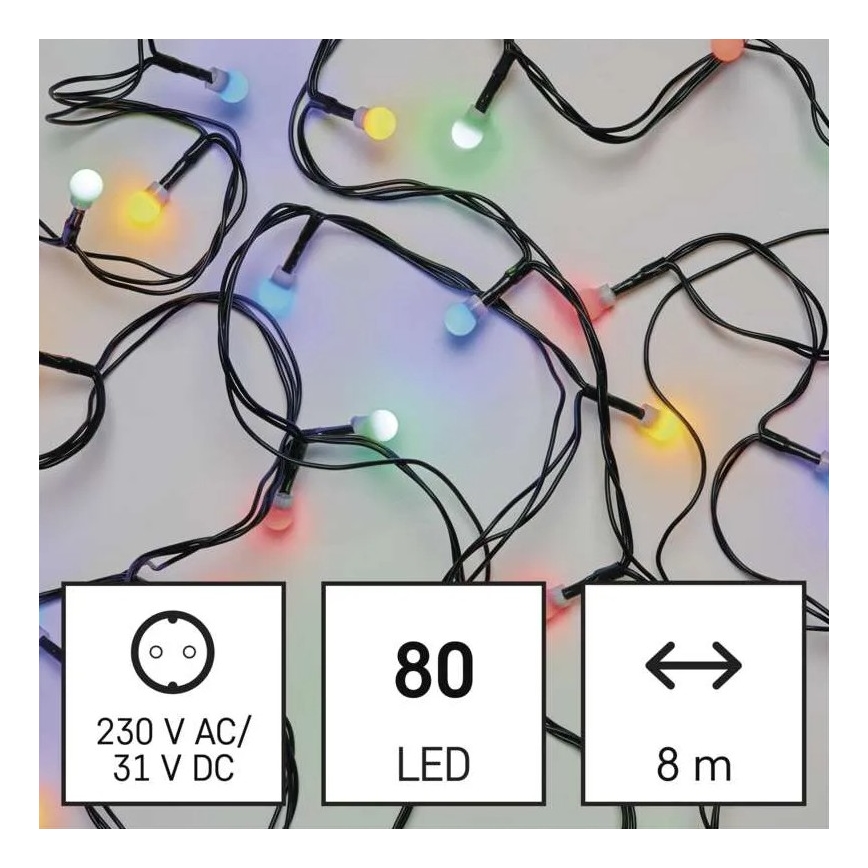 LED Zewnętrzny łańcuch świąteczny 80 diod LED/8 trybów 13 m wielokolorowy IP44