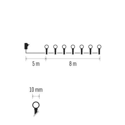LED Zewnętrzny łańcuch świąteczny 80 diod LED/8 trybów 13 m wielokolorowy IP44