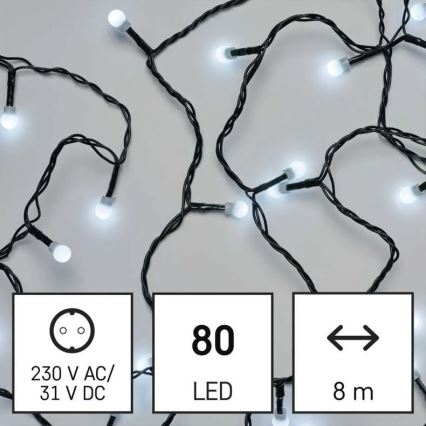 LED Zewnętrzny łańcuch świąteczny 80xLED/8 funkcji 13m zimna biel IP44
