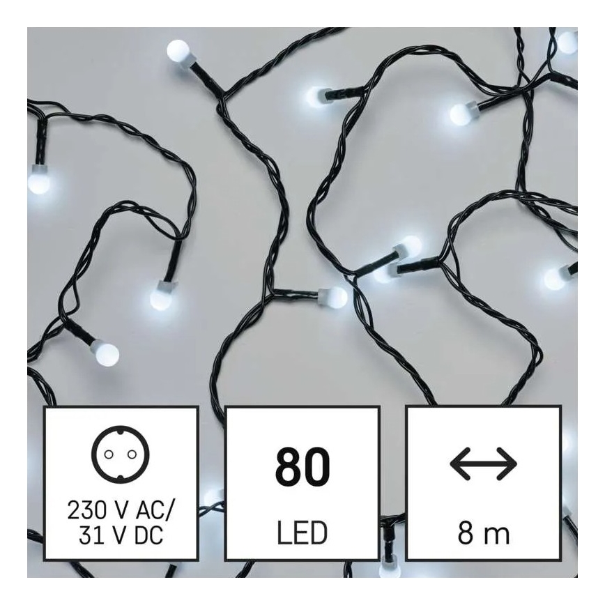 LED Zewnętrzny łańcuch świąteczny 80xLED/8 funkcji 13m zimna biel IP44
