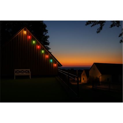 LED zewnętrzny łańcuch świąteczny CONE FILAMENT 20xE10 19m, wielokolorowy/ciepła biel, IP44, wyprodukowano w Czechach