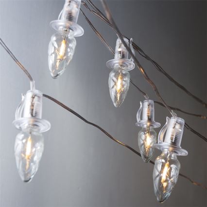 LED Zewnętrzny łańcuch świąteczny CONE FILAMENT 20xE10 19m przezroczysty/ciepła biel IP44, wyprodukowano w UE