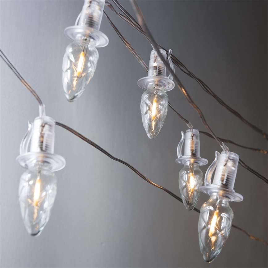 LED Zewnętrzny łańcuch świąteczny CONE FILAMENT 20xE10 19m przezroczysty/ciepła biel IP44, wyprodukowano w UE