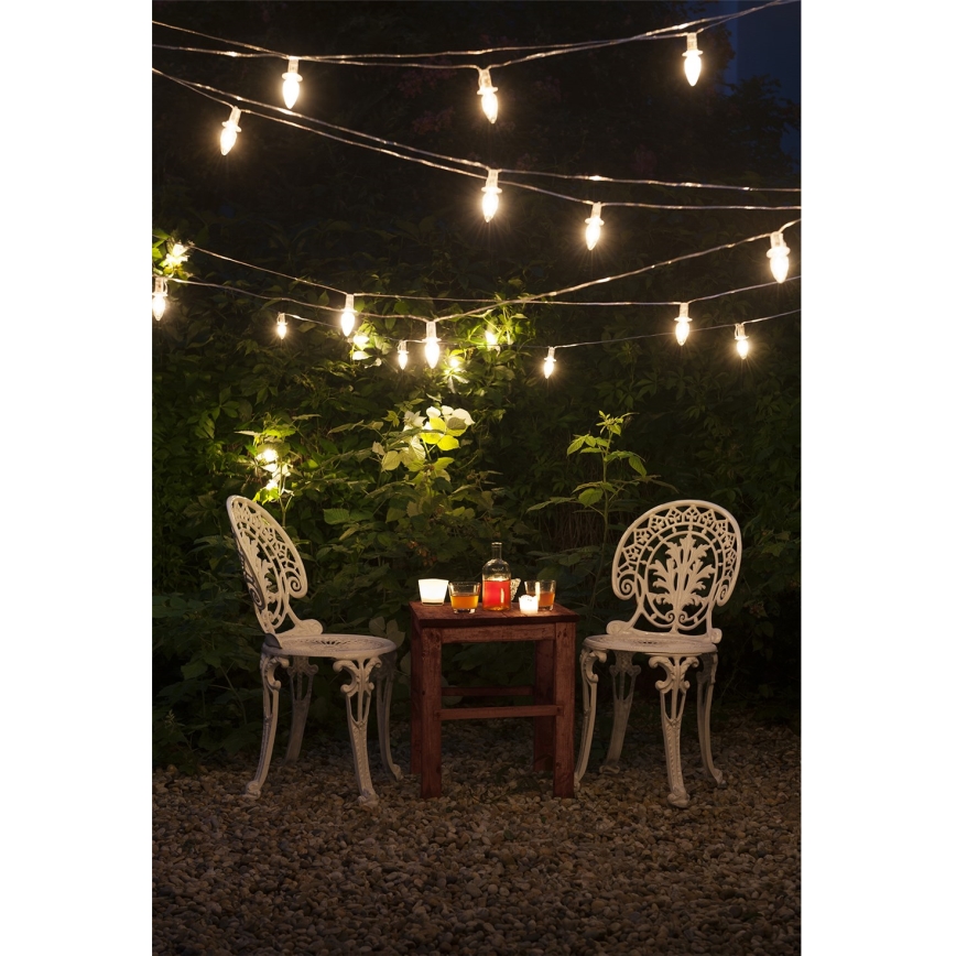 LED Zewnętrzny łańcuch świąteczny CONE FILAMENT 20xE10 19m przezroczysty/ciepła biel IP44, wyprodukowano w UE