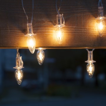 LED Zewnętrzny łańcuch świąteczny CONE FILAMENT 20xE10 19m przezroczysty/ciepła biel IP44, wyprodukowano w UE