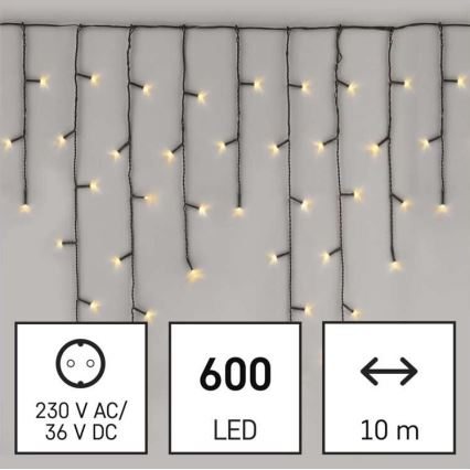 LED Zewnętrzny łańcuh bożonarodzeniowy 600xLED/8 trybów15m IP44 ciepła biel