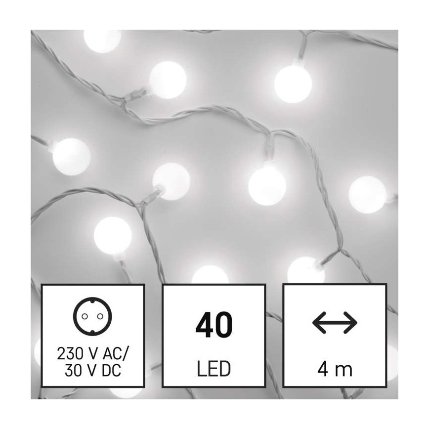 LED Zewnętrzny łańńcuch bożonarodzeniowy 40xLED/9m IP44 zimna biel