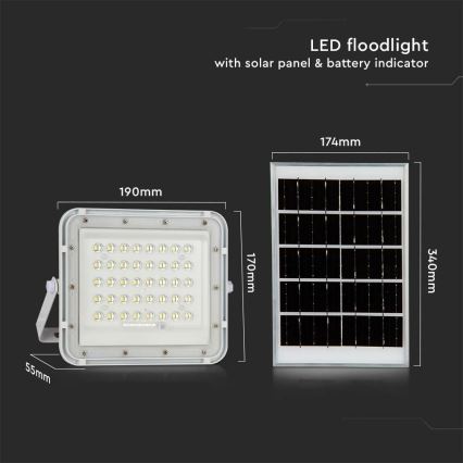 LED Zewnętrzny naświetlacz solarny LED/10W/3,2V IP65 4000K biały + pilot