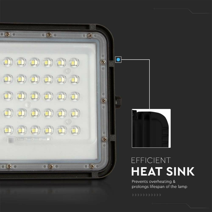 LED zewnętrzny ściemnialny solarny reflektor LED/10W/3,2V IP65 6400K 6000 mAh czarny + zdalne sterowanie