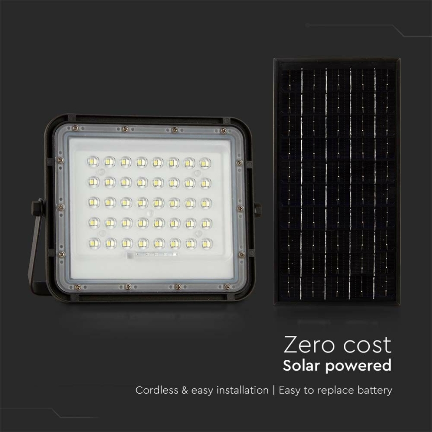 LED zewnętrzny ściemnialny solarny reflektor LED/10W/3,2V IP65 6400K 6000 mAh czarny + zdalne sterowanie