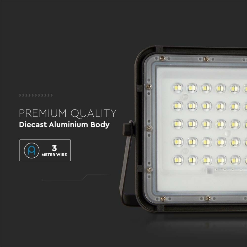 LED zewnętrzny ściemnialny solarny reflektor LED/10W/3,2V IP65 6400K 6000 mAh czarny + zdalne sterowanie