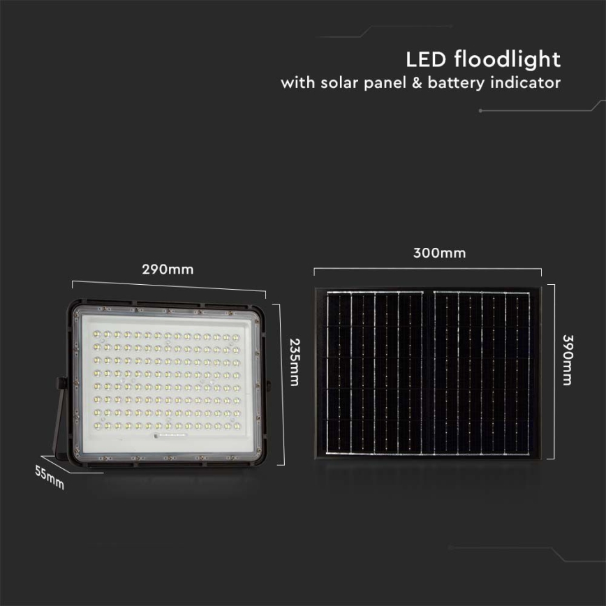 LED Zewnętrzny naświetlacz solarny LED/200W/3,2V 4000K czarny IP65 16000 mAh + zdalne sterowanie